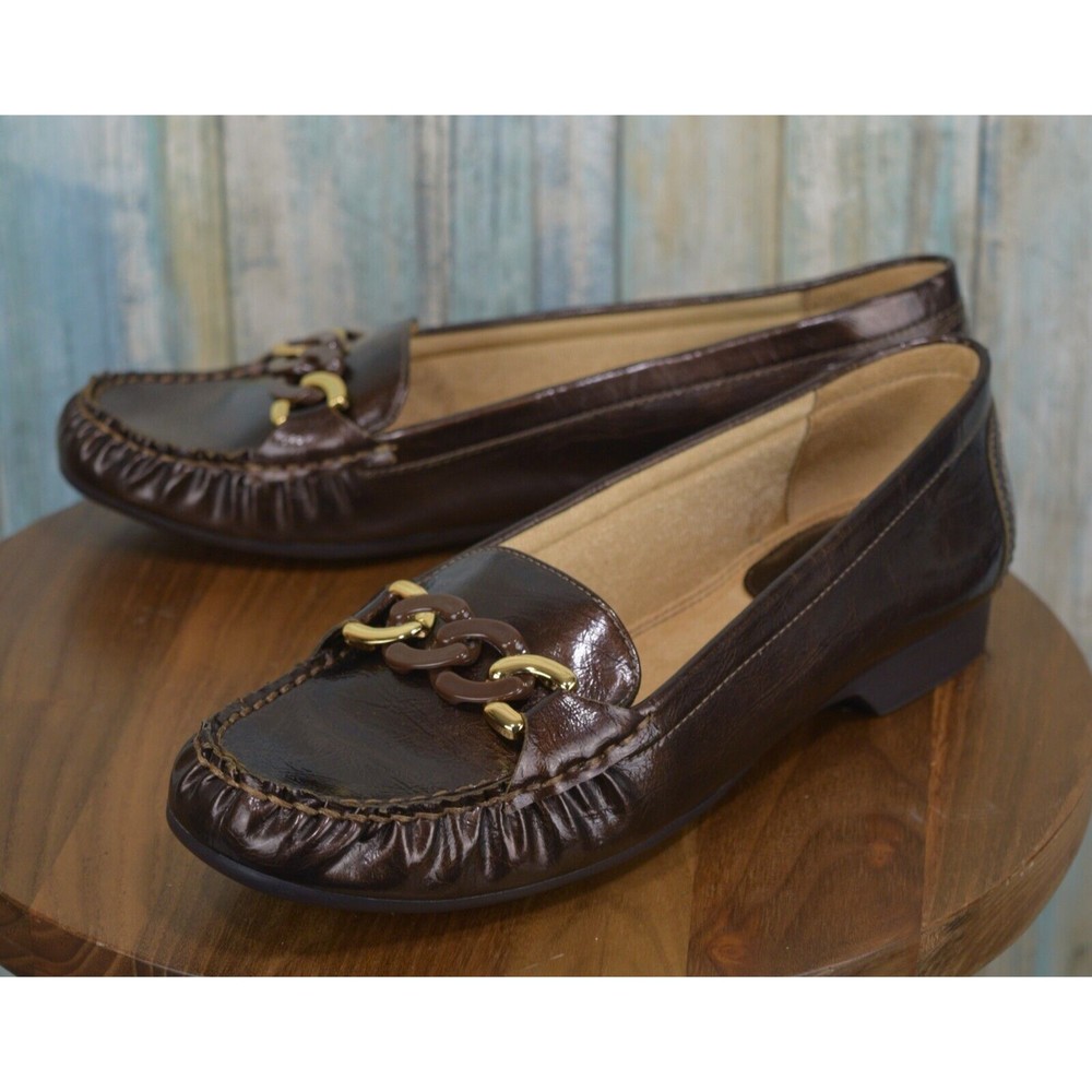 Lifestride Taylor Brown Patent Moccasins Size 10 Loafers